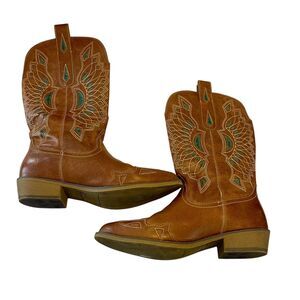 Coconuts Bandalero Cowboy Boots Womens 8.5 Brown Turquoise Inlay Embroidered